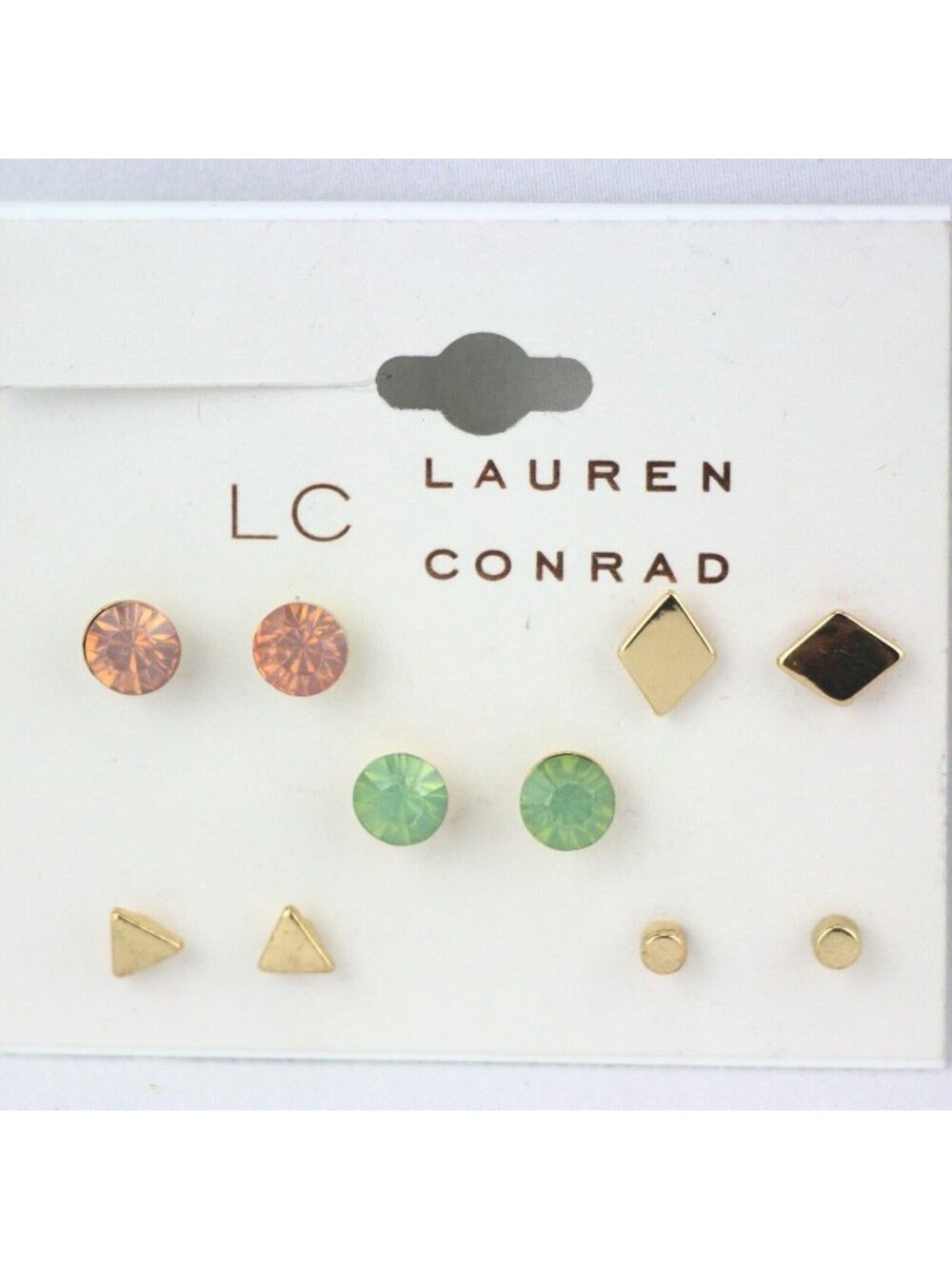 LC Lauren Conrad Earrings 5 Pairs Pink & Green Rhinestone Studs Gold-tone